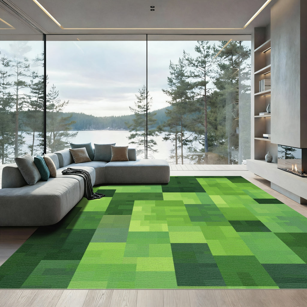 Forest Green Pixelated Mosaic Rug