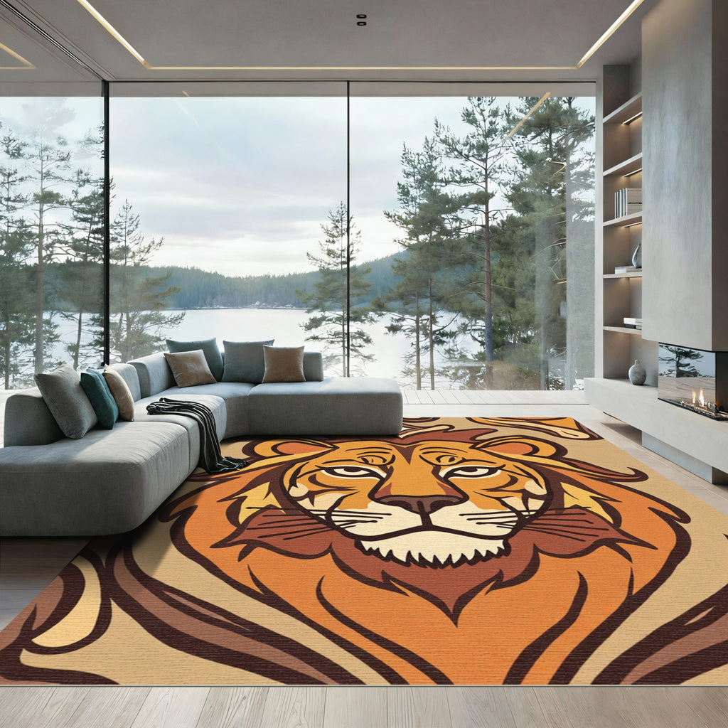 Majestic Lion Head Earth Tones Rug