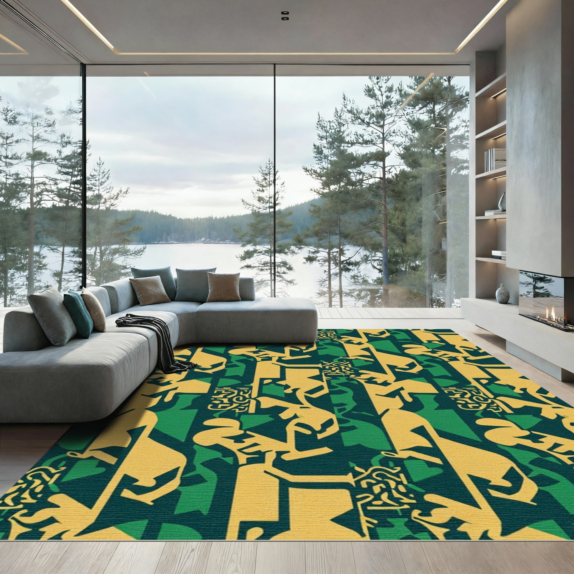 Bold Yellow Green Abstract Figures Rug
