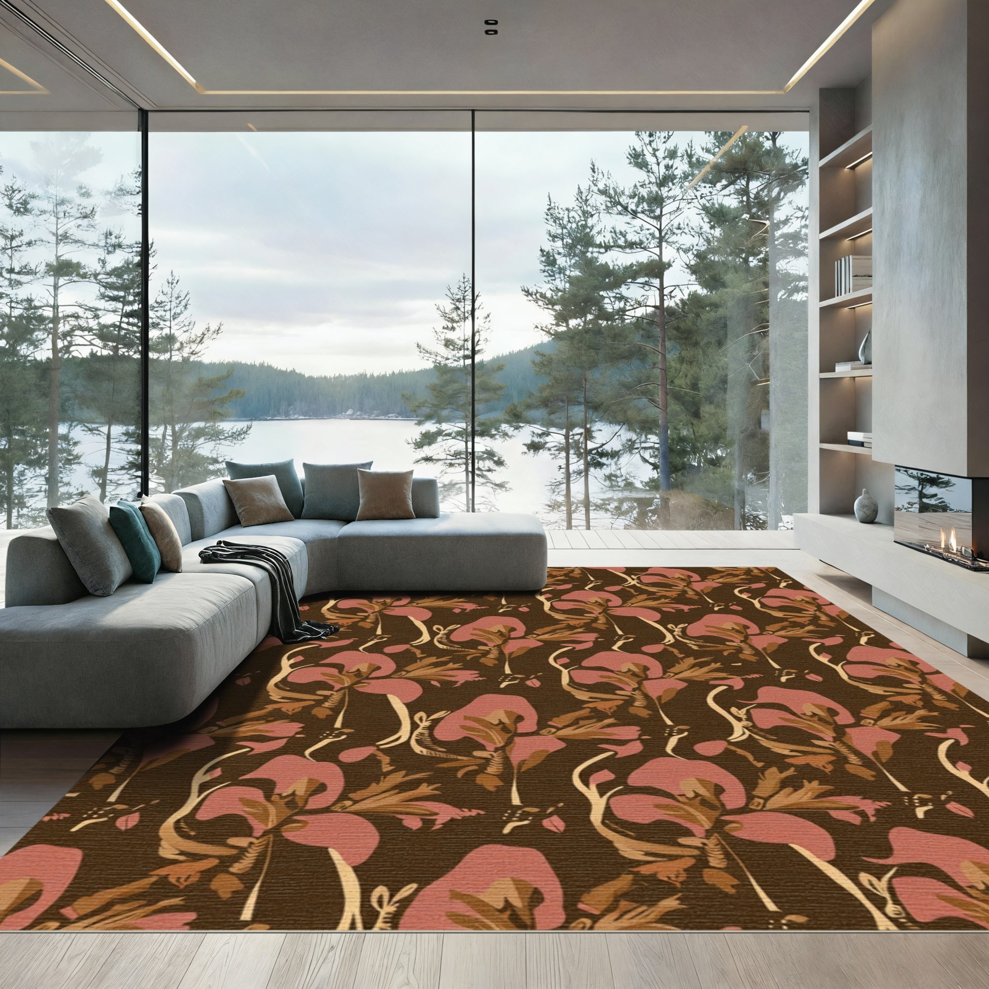 Earthy Pink Iris Floral Composition Rug