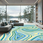 Fluid Blue Yellow Green Swirl Abstract Rug