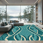 Teal Cream Organic Flowing Forms Rug