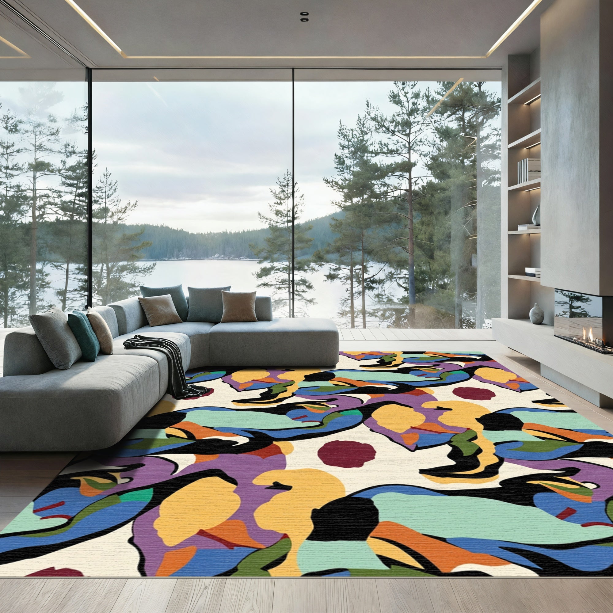 Fluid Abstract Color Block Composition Rug