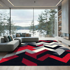 Bold Red Black Gray Chevron Rug