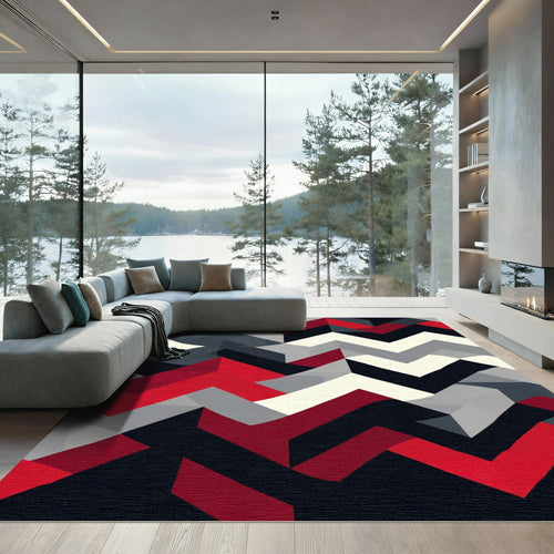 Bold Red Black Gray Chevron Rug