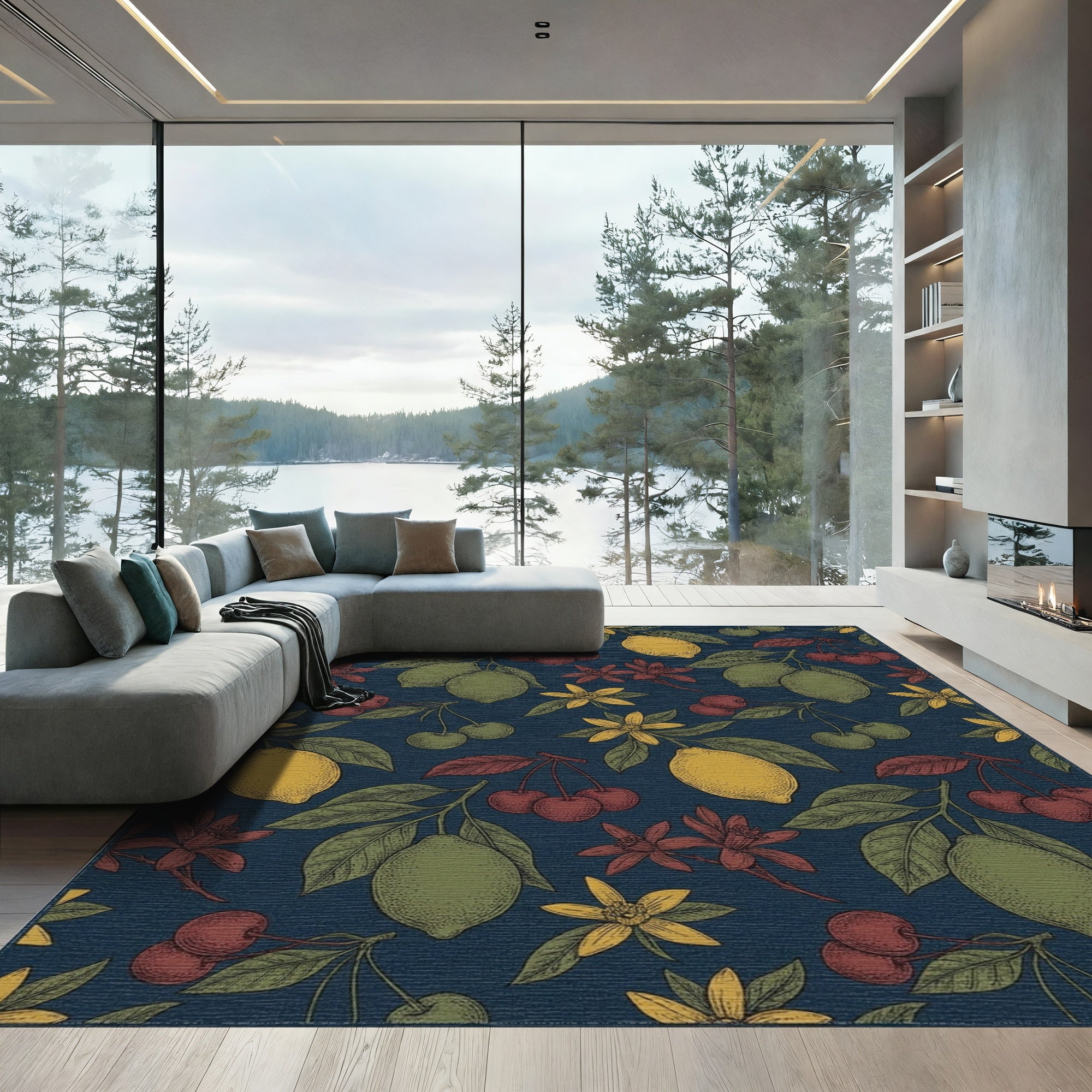 Vintage Lemon Cherry Botanical Garden Rug
