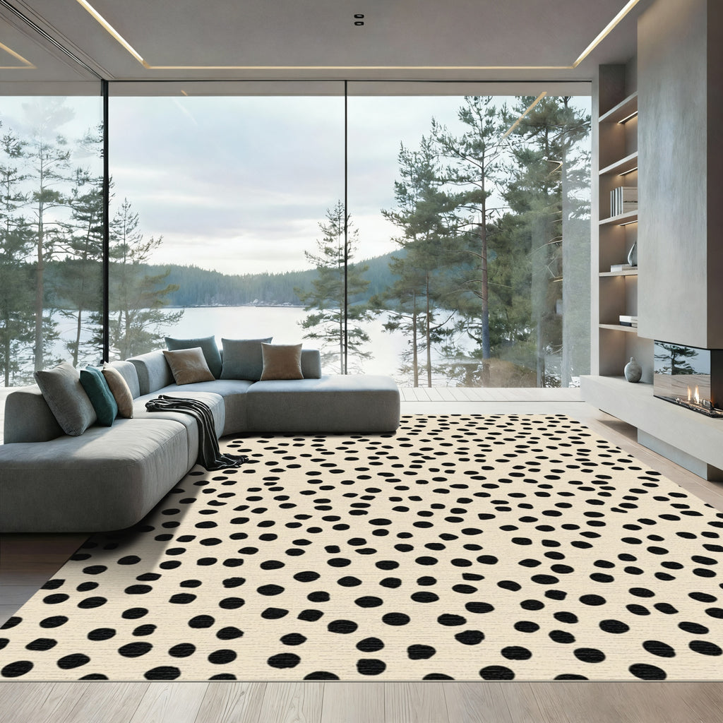 Cream And Black Speckled Dot Rug