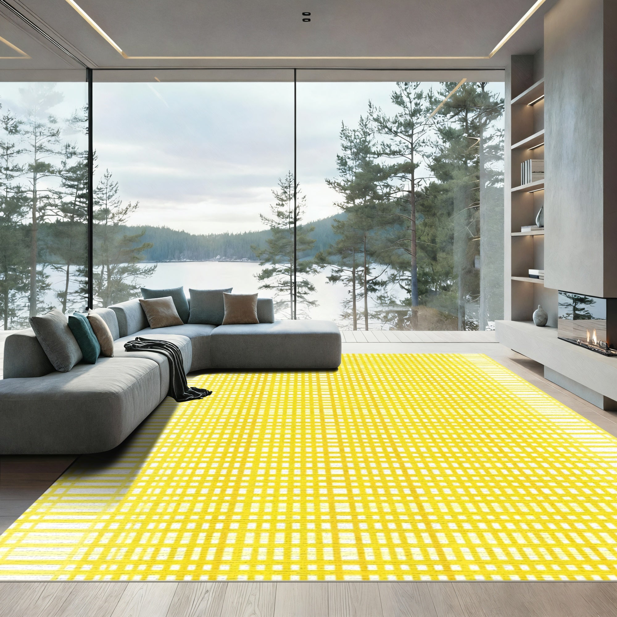 Bright Yellow Grid Weave Rug
