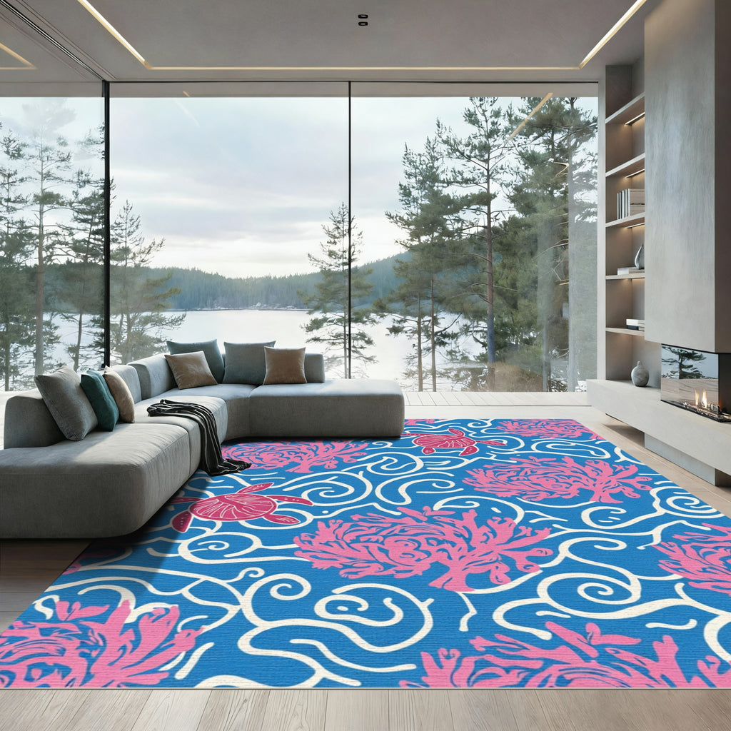 Pink Coral Turtle Ocean Swirl Rug