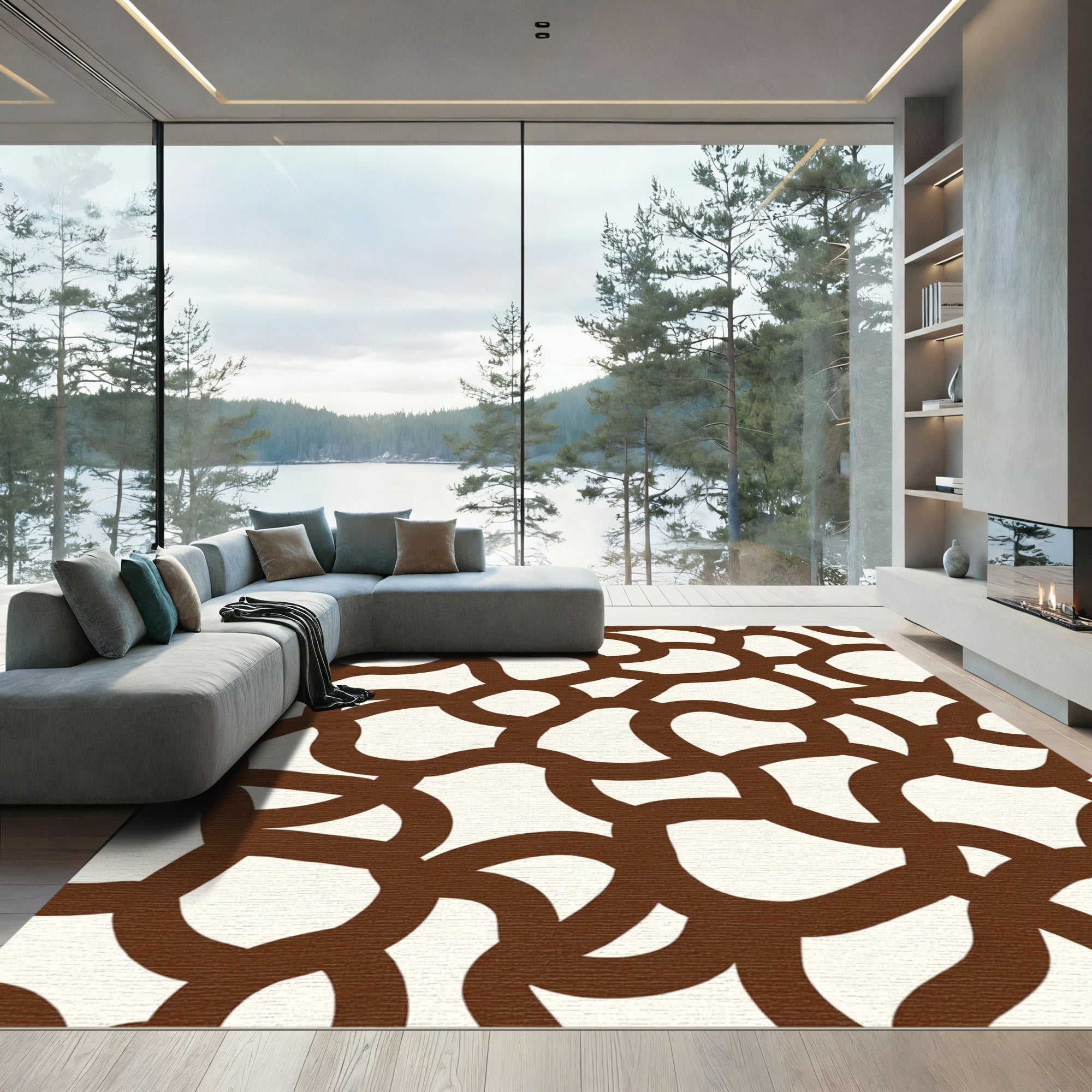 Warm Beige Brown Organic Link Rug