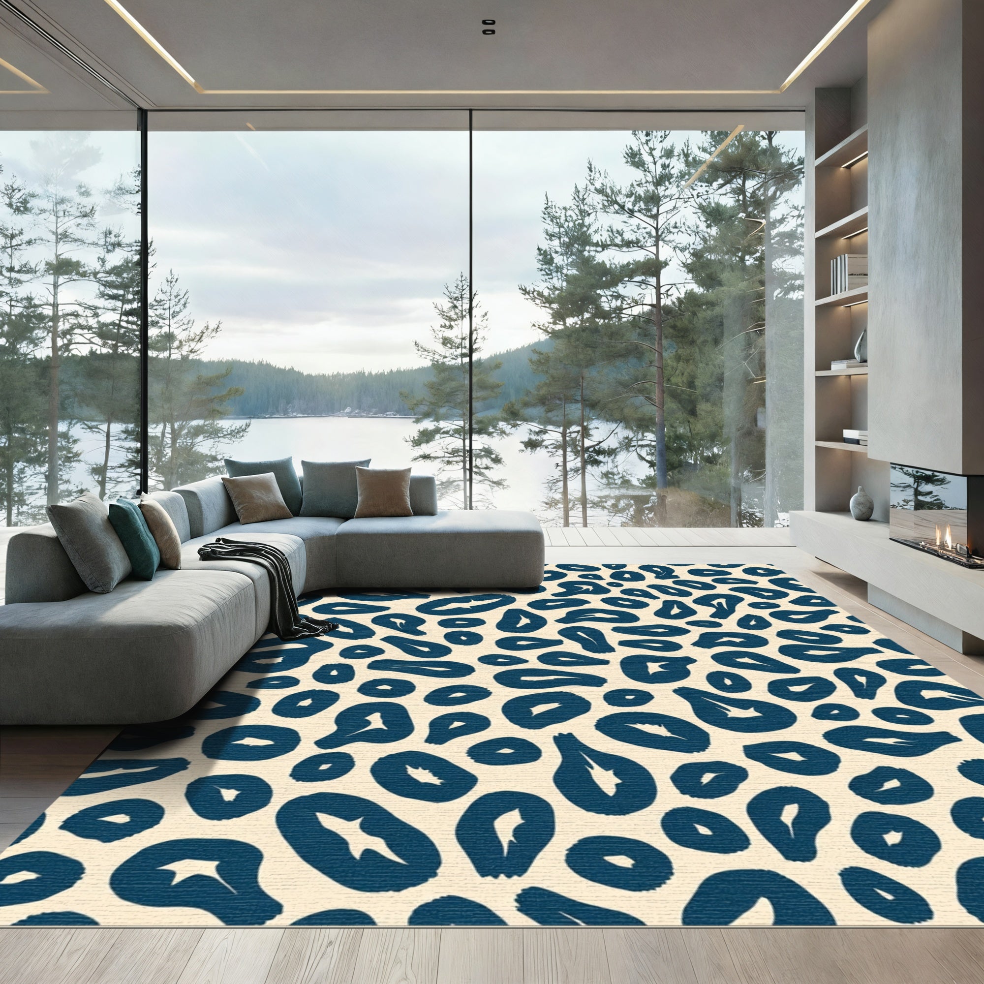 Navy Leopard Spots Rug