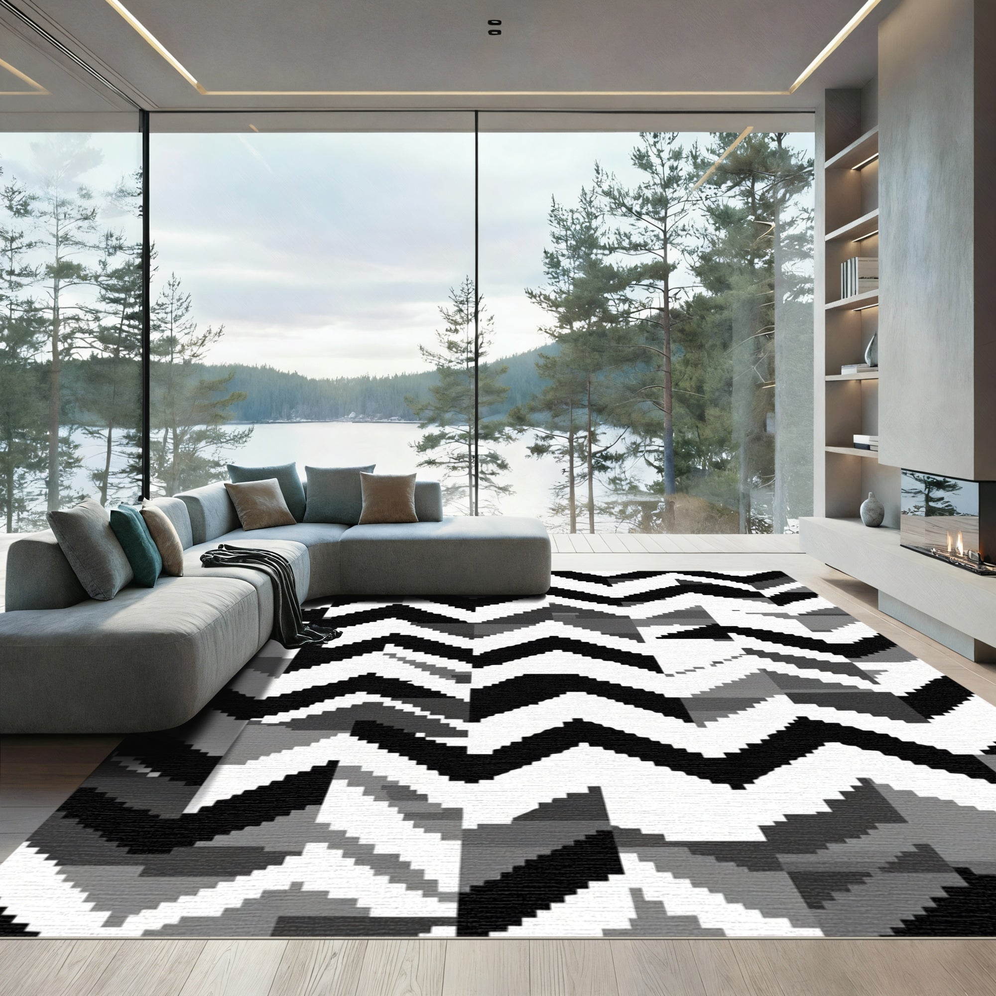Monochromatic Chevron Patchwork Rug