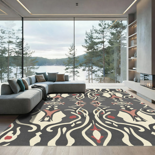 Antique Crimson Ivory Scrollwork Rug