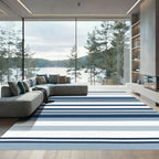 Deep Blue White Horizontal Stripe Rug