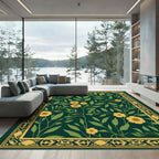 Emerald Yellow Floral Garden Border Rug