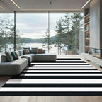 Bold Black and White Linear Bands Rug