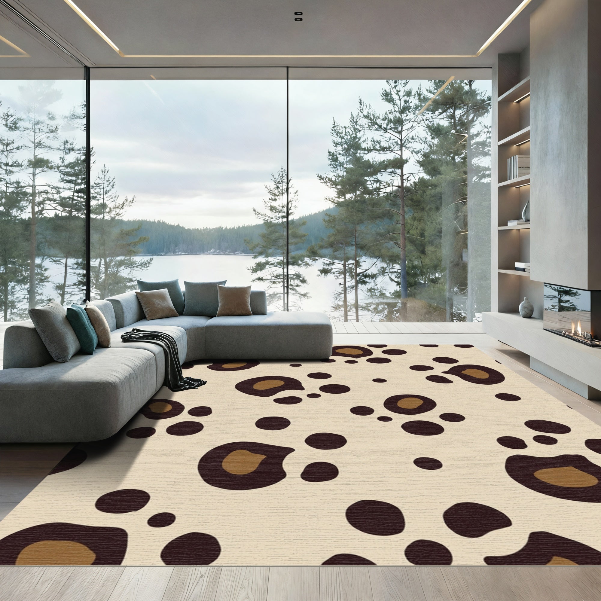 Beige Brown Spotted Animal Print Rug