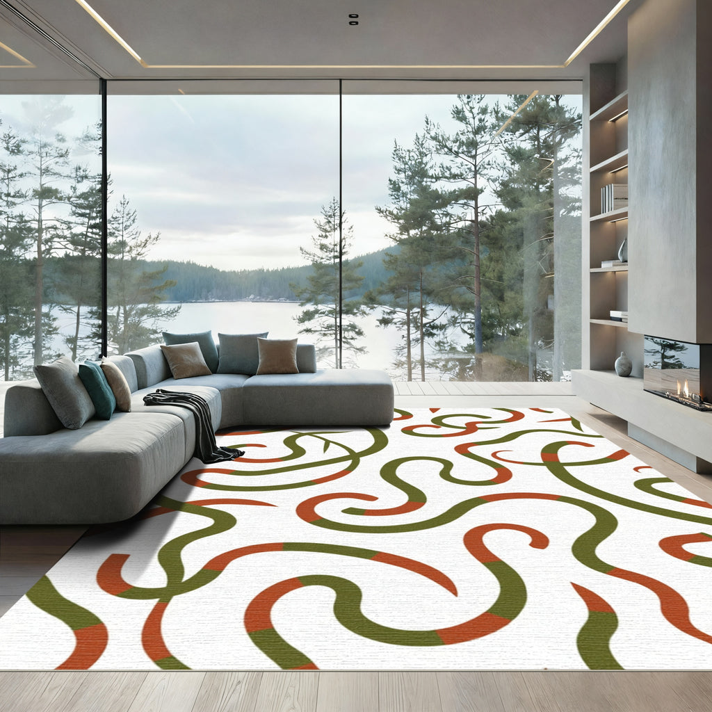 Olive and Rust Swirling Lines Rug