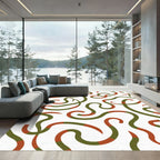 Olive and Rust Swirling Lines Rug