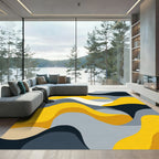 Golden Abstract Layered Waves Rug