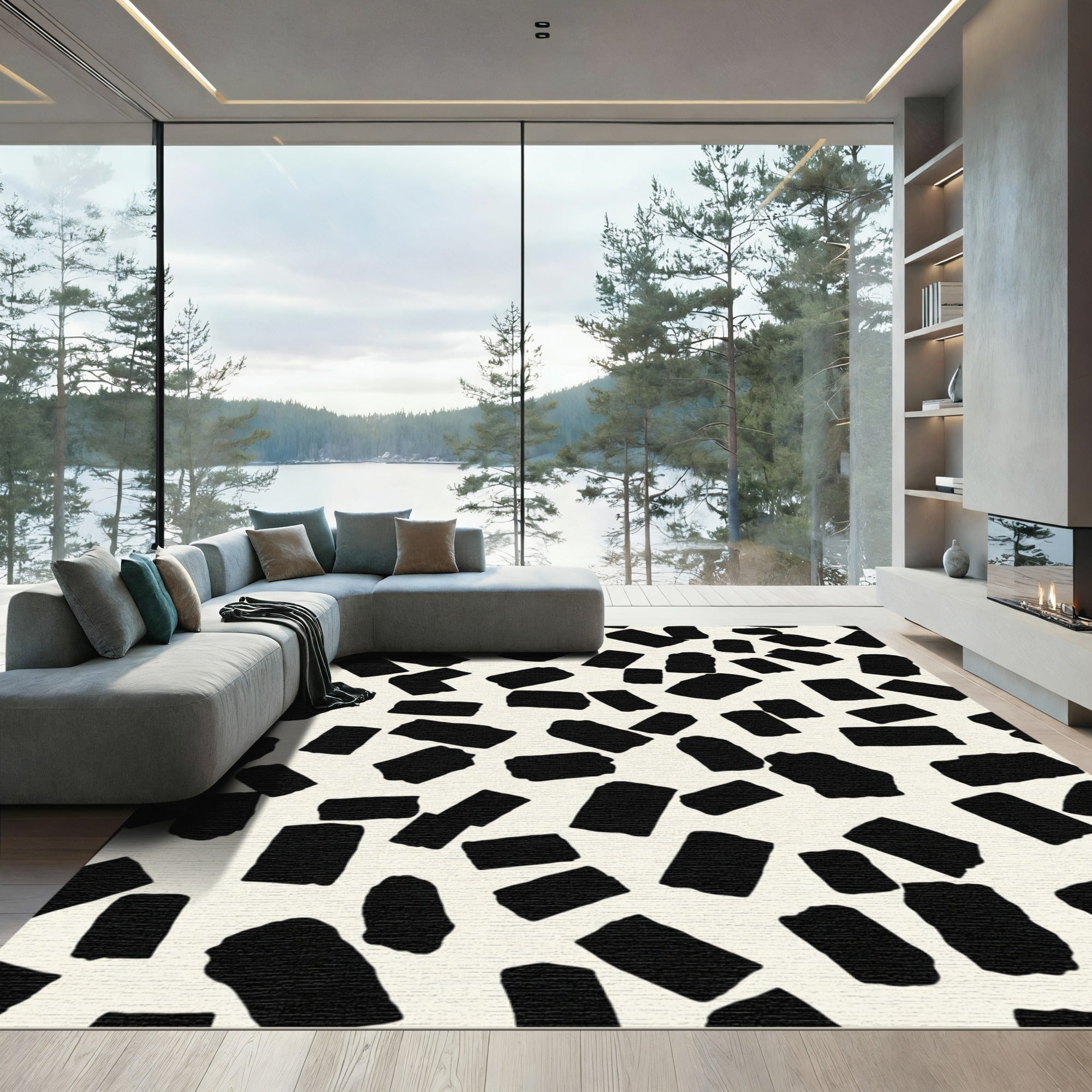 Black White Organic Scatter Rug