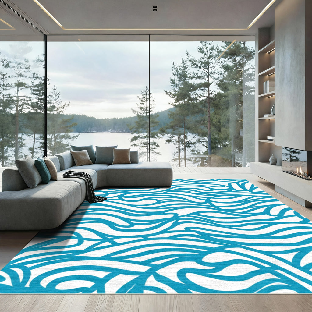 Azure Wave Swirl Flow Rug