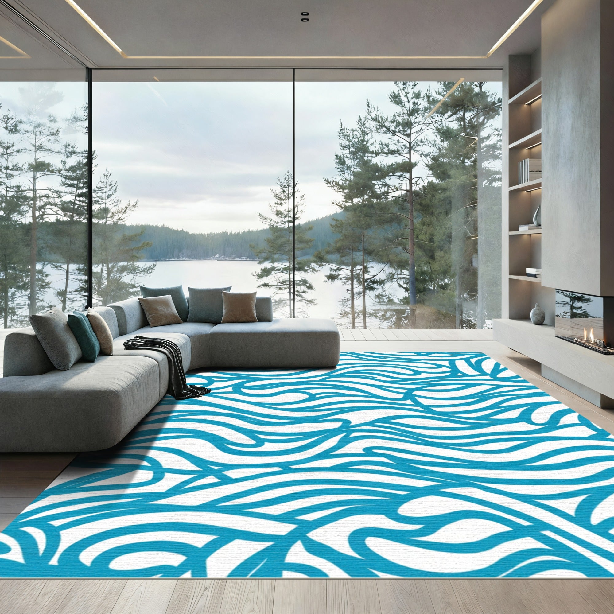 Azure Wave Swirl Flow Rug
