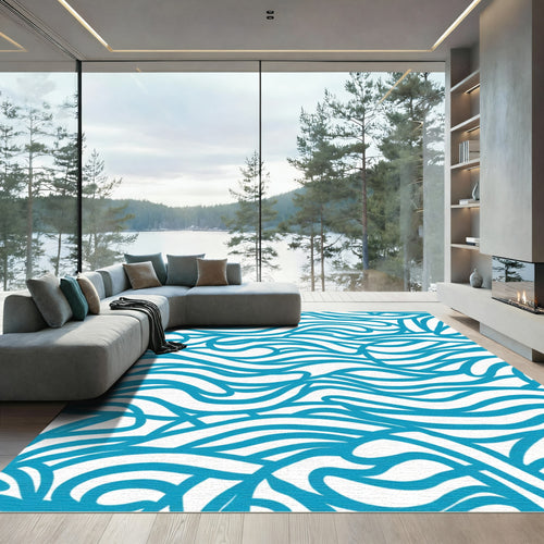 Azure Wave Swirl Flow Rug