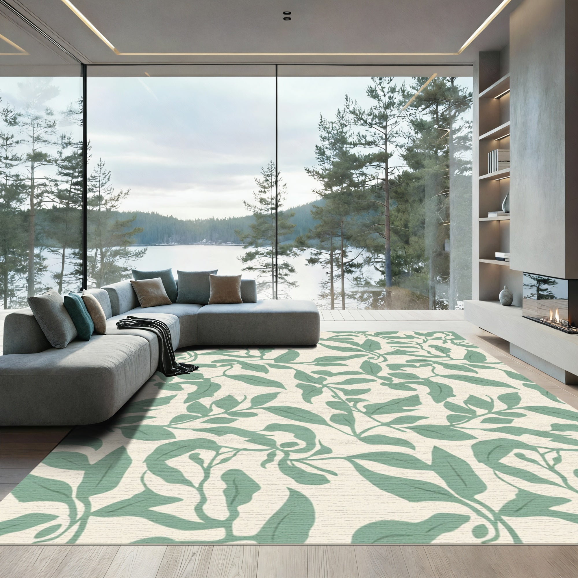 Sage Green Leafy Vine Cascade Rug