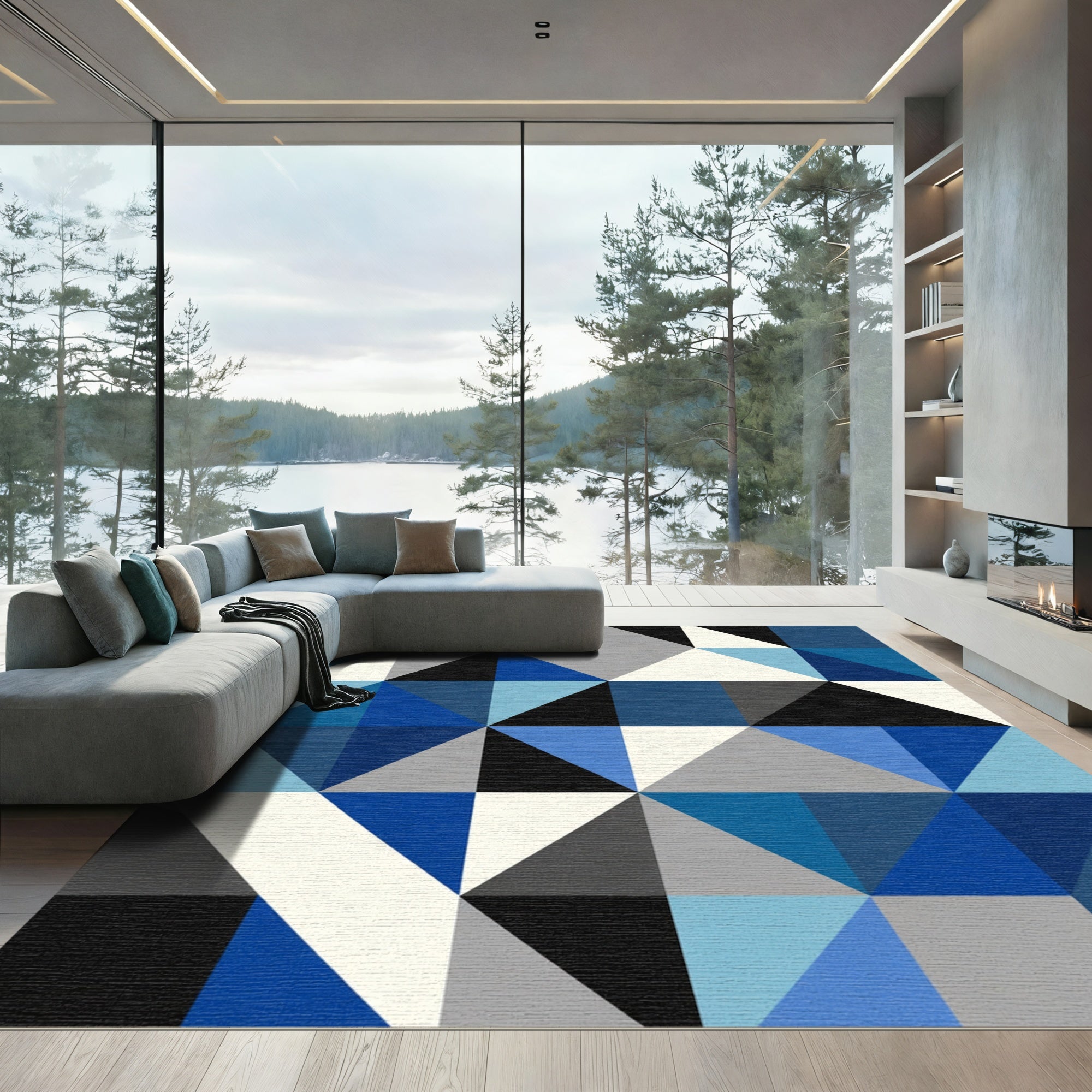 Blue Geometric Diamond Collage Rug