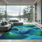 Blue Octopus Among Emerald Waves Rug