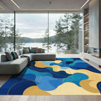 Navy Blue Gold Fluid Contour Rug
