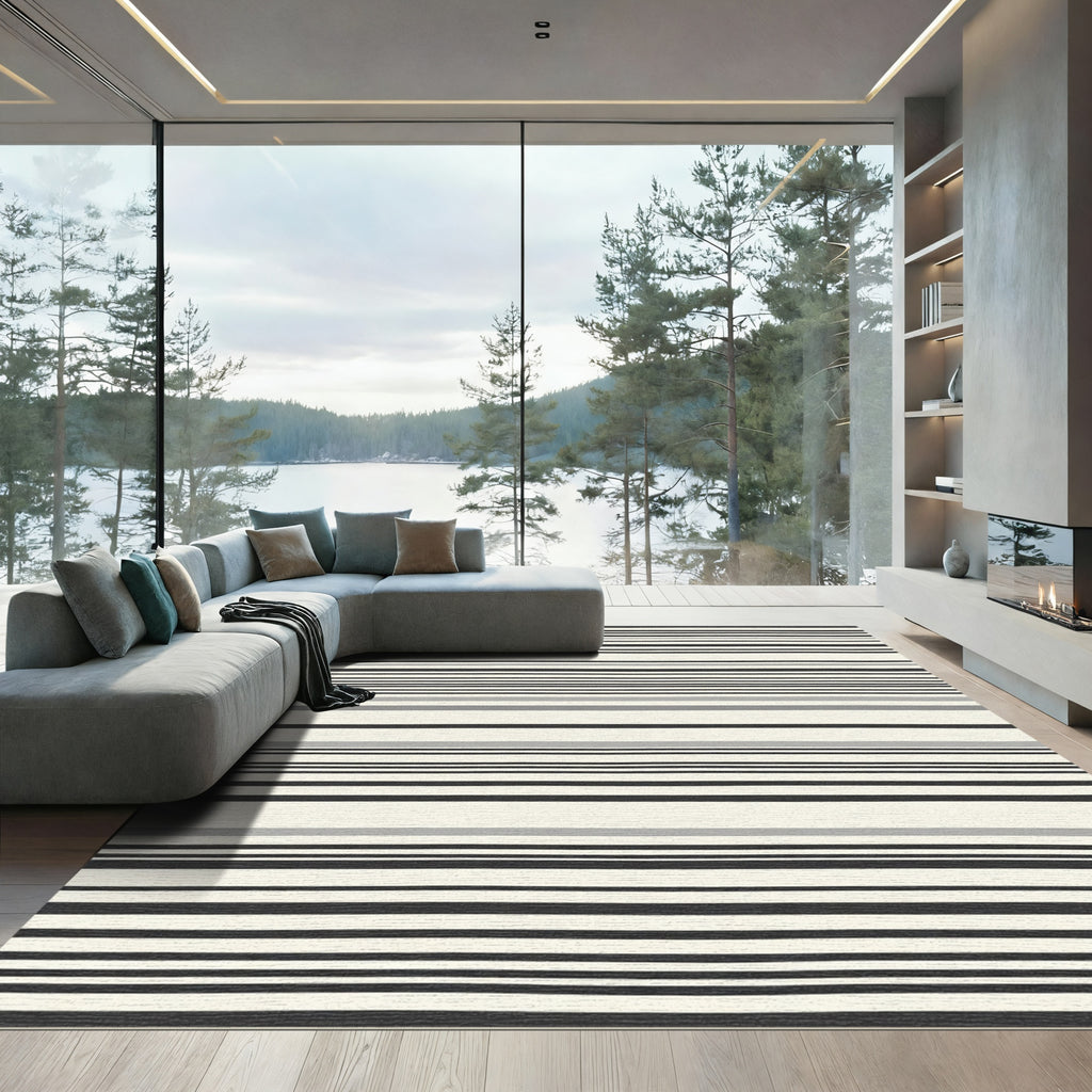 Cream Black Gray Striped Horizon Rug