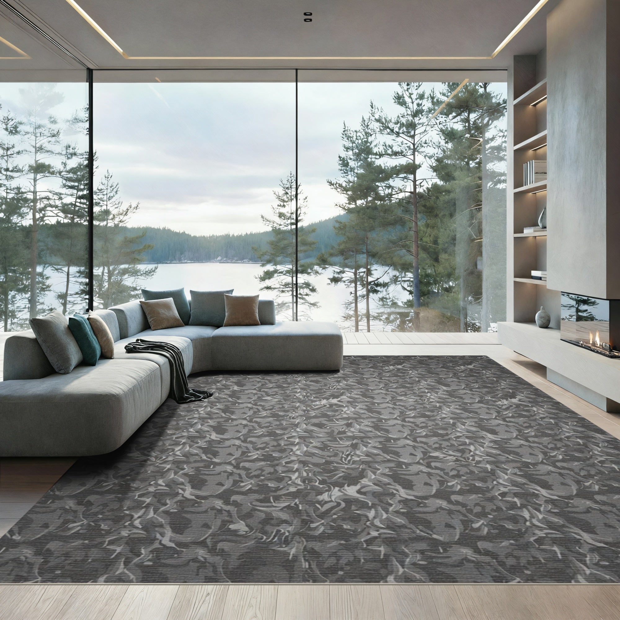 Monochromatic Abstract Floral Repeat Rug