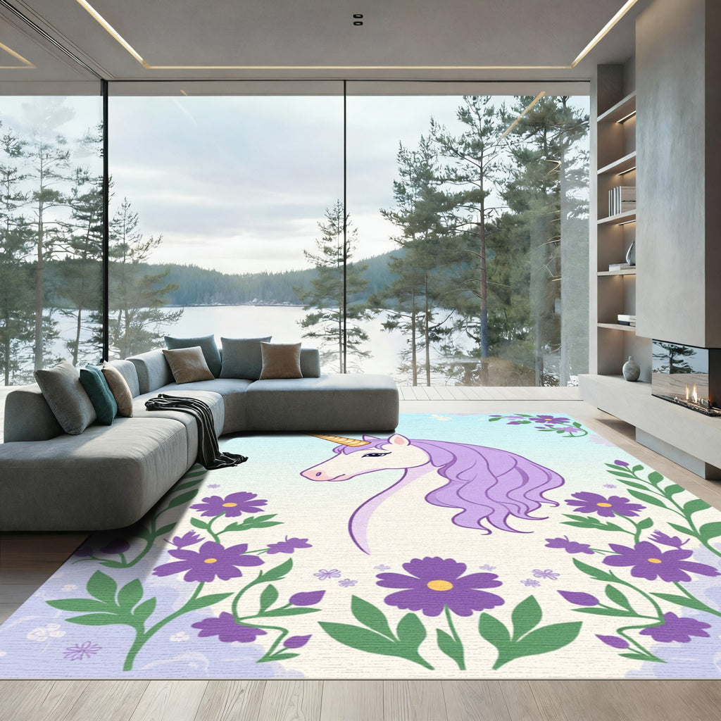 Purple Unicorn Floral Meadow Rug
