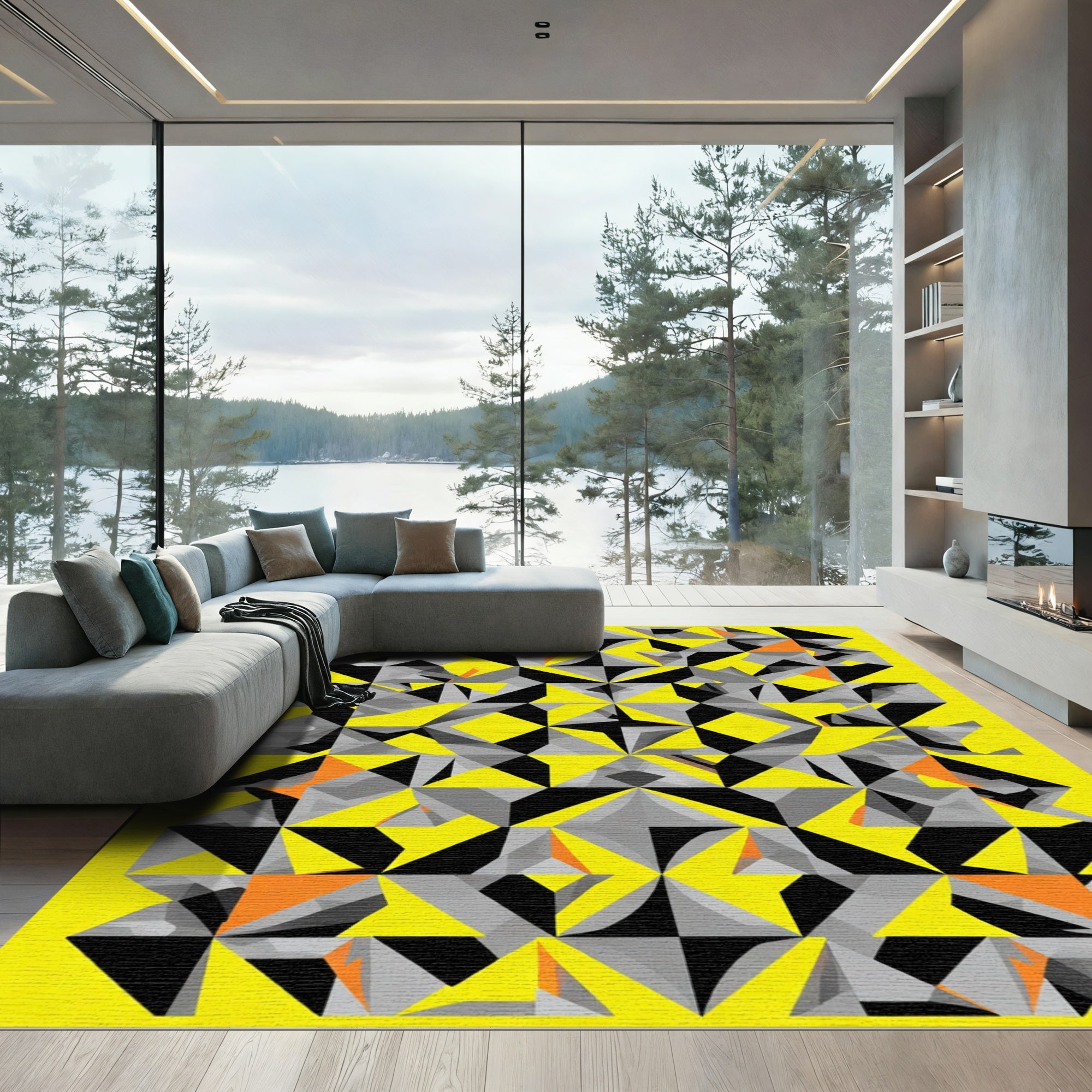 Vivid Yellow Abstract Geometric Fragment Rug