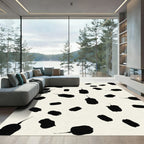Black Brushstroke Spots Ivory Rug