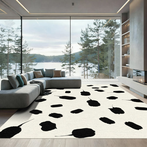 Black Brushstroke Spots Ivory Rug