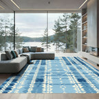 Abstract Indigo Blue Jagged Stripes Rug