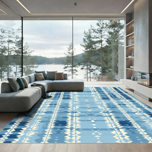 Abstract Indigo Blue Jagged Stripes Rug