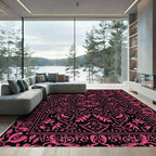 Vibrant Pink Floral Mandala Black Rug