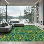 Emerald Green Golden Swirl Medallion Rug