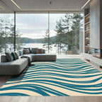 Deep Teal Wave Abstract Rug