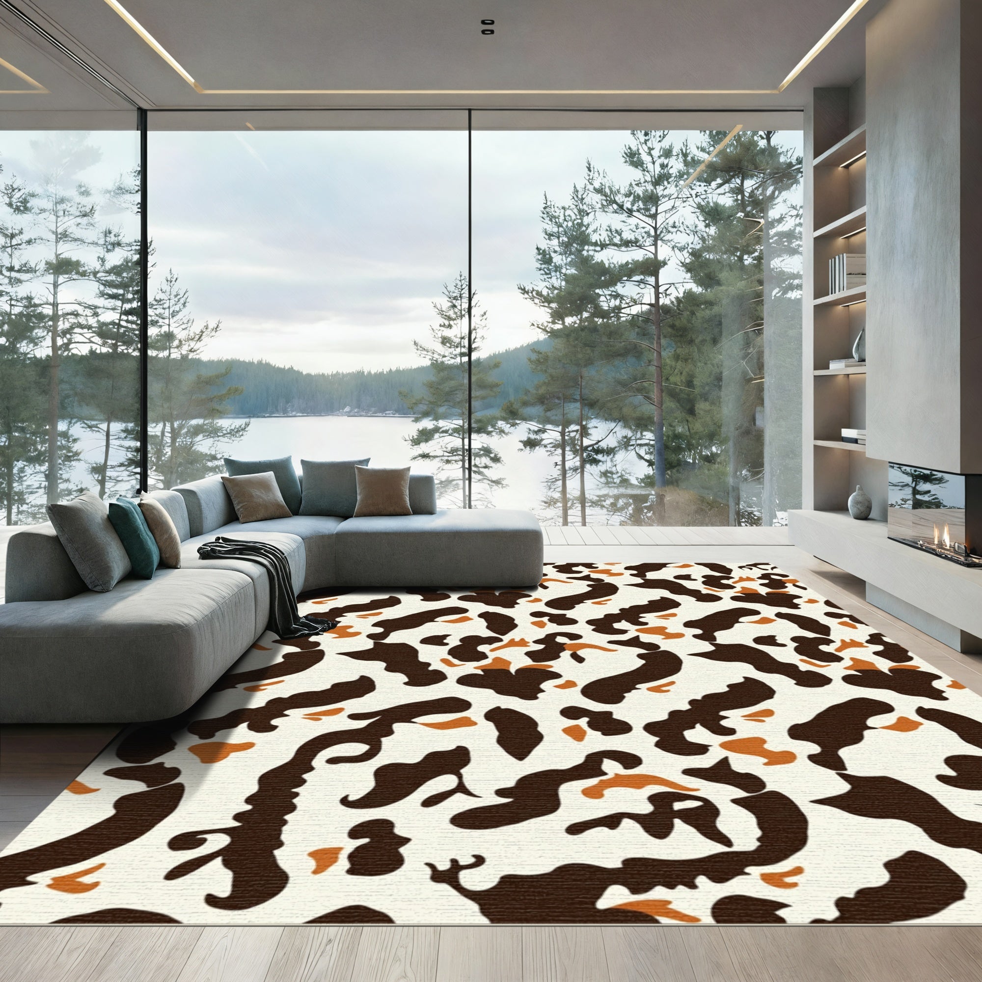 Brown Orange Abstract Organic Shapes Rug