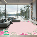 Whimsical Pink Floral Vine Border Rug