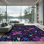 Bold Purple Blue Floral Garden Rug