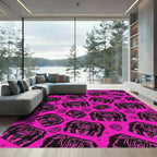 Vivid Pink Black Tribal Element Swirl Rug