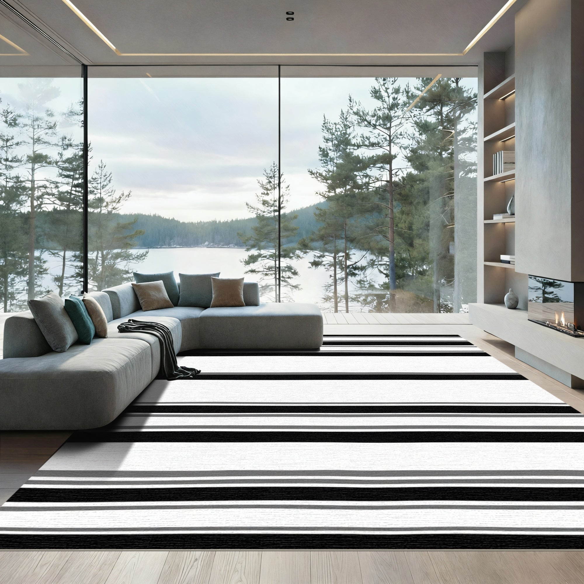 Monochromatic Horizontal Stripe Texture Rug