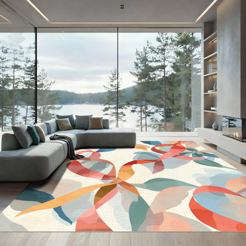 Abstract Ribbon Swirl Color Splash Rug