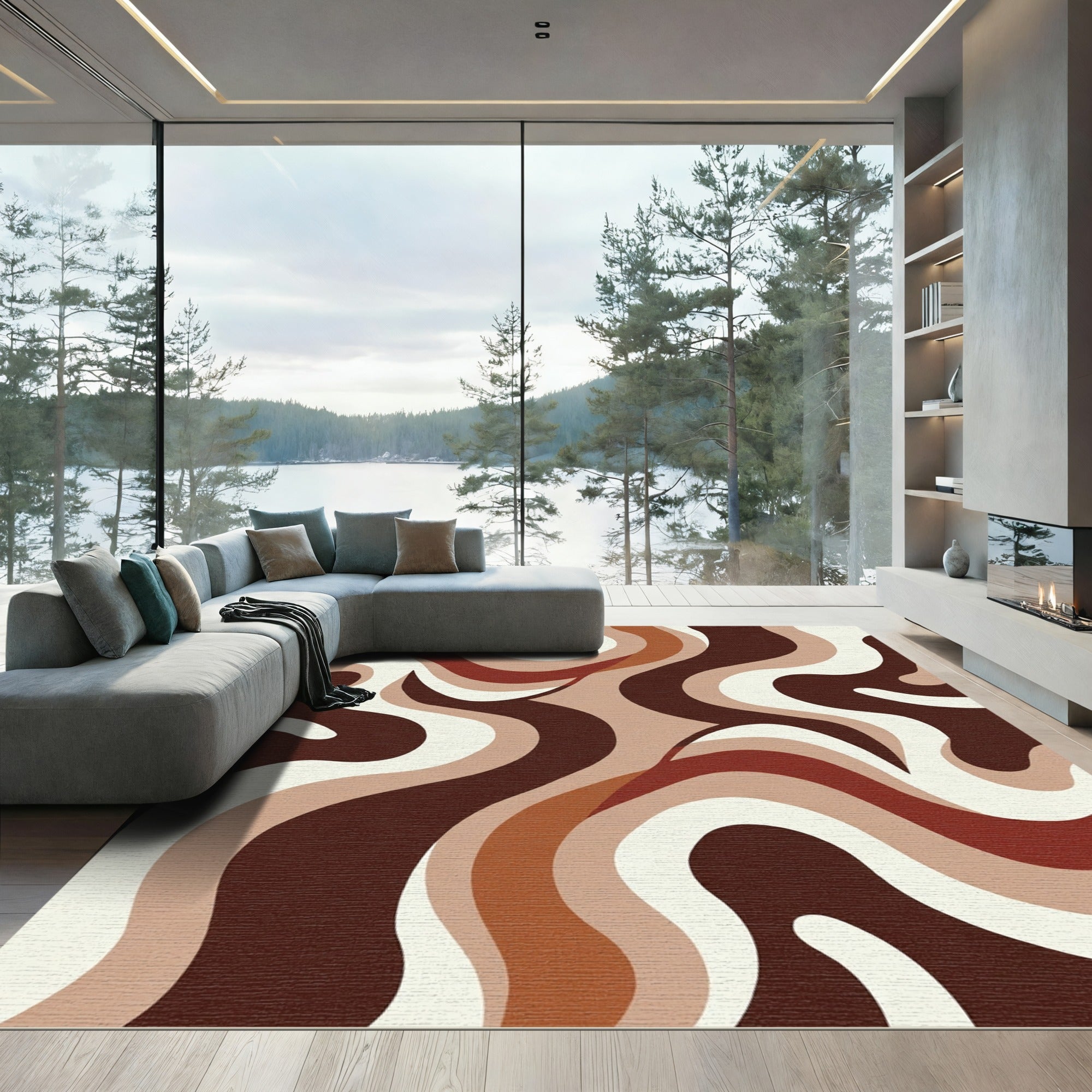 Retro Earthy Swirl Abstract Rug